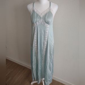 Vintage 80s baby blue Renaissance slip with lace trim